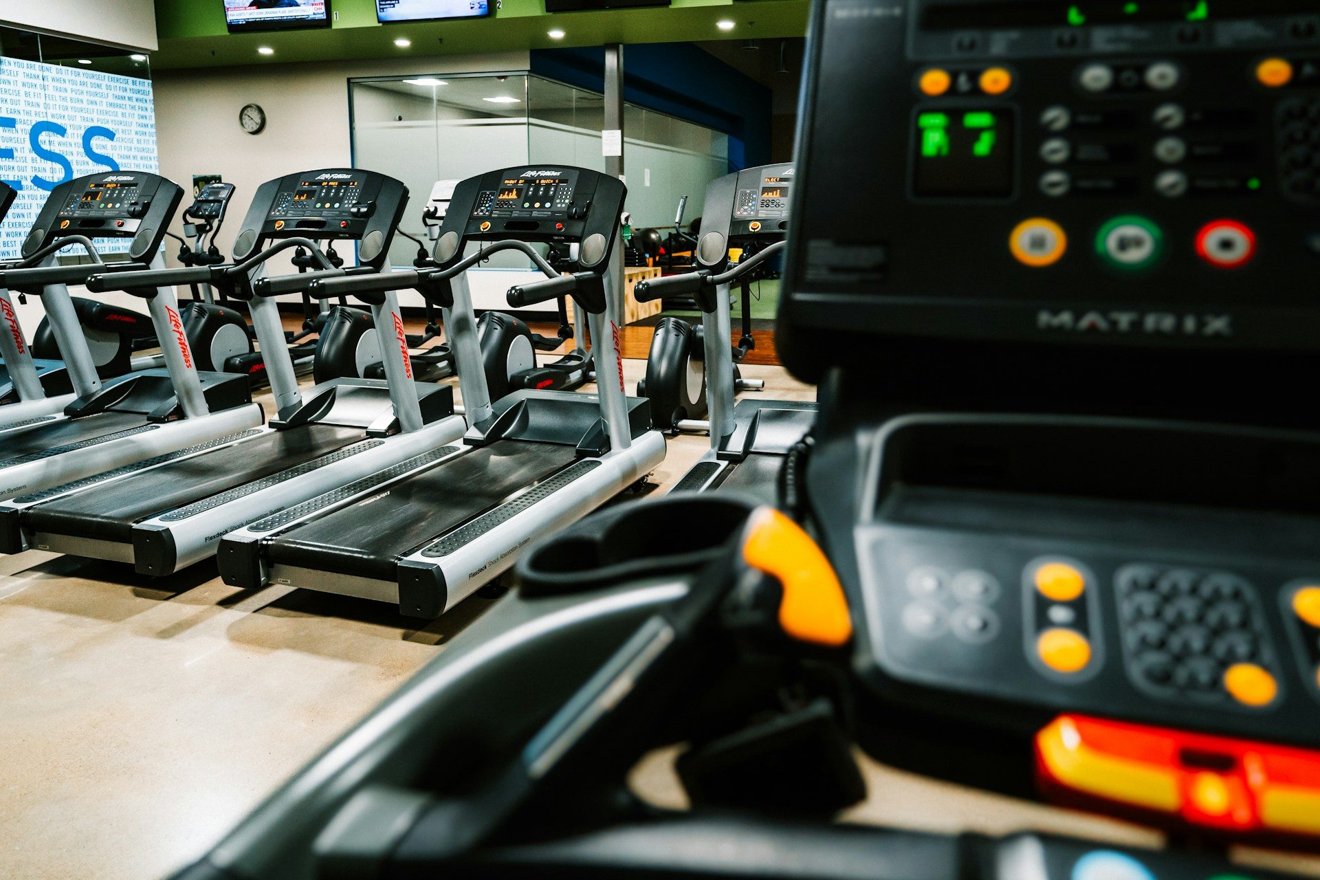 gym full of treadmills